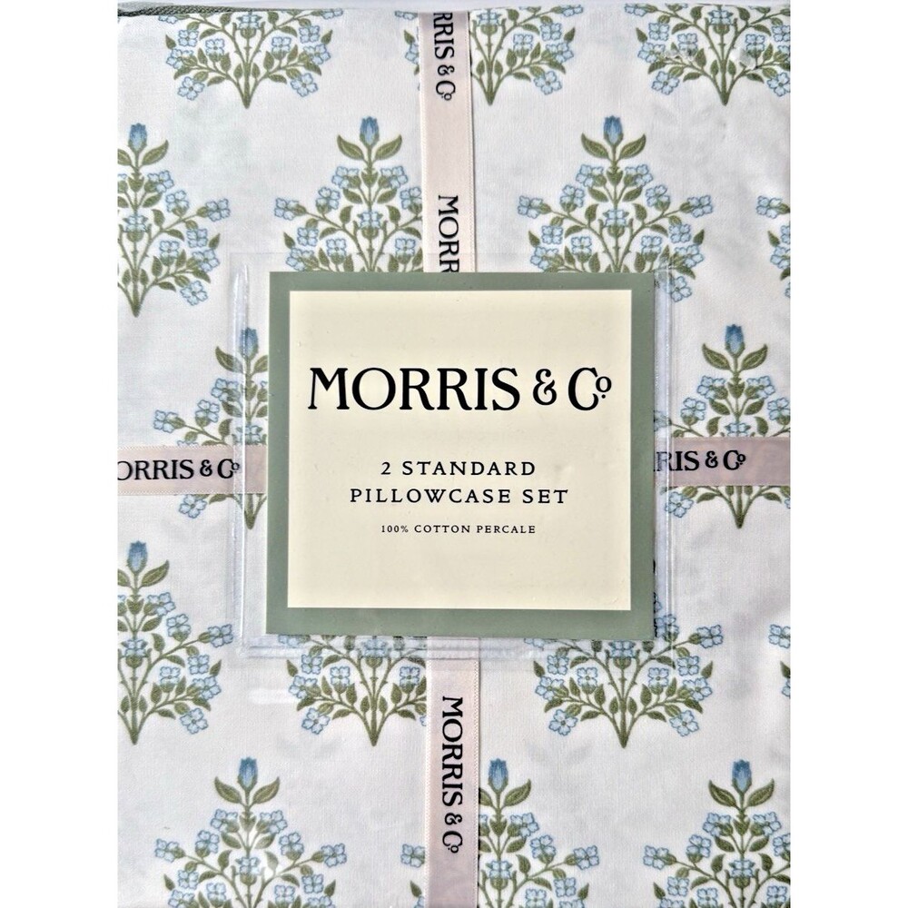 Morris & Co Luxury (2) Standard Pillowcases Blue Cream Floral English Garden
